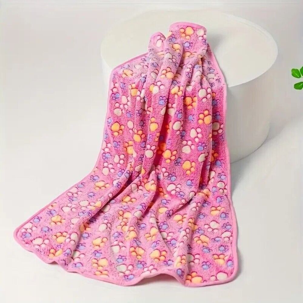 Large Pet Blanket Pink Paw Print Soft Fleece Dog Cat Fluffy warm 29"x40" NEW